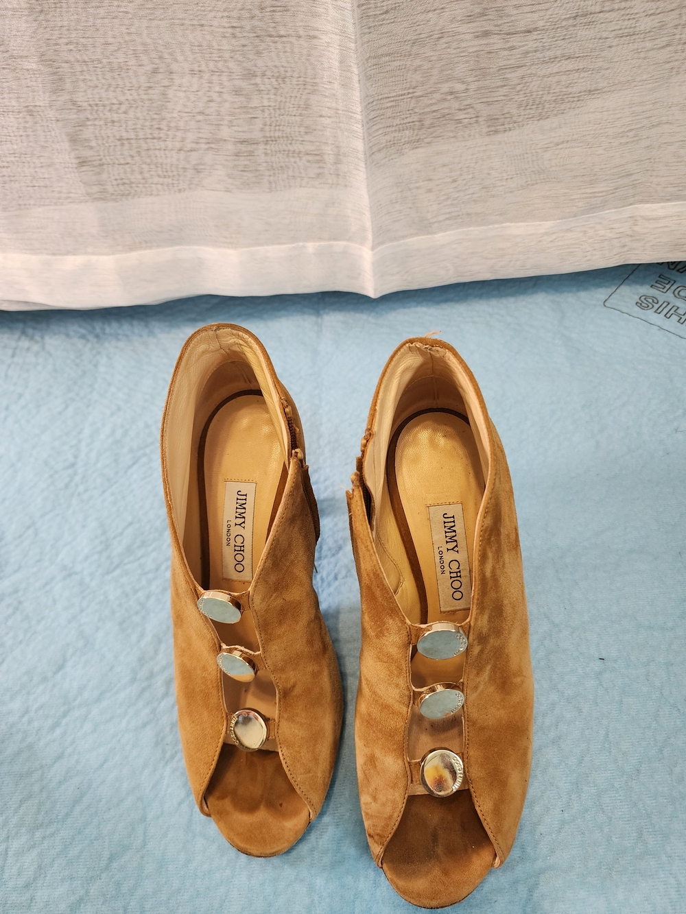Jimmy Choo Women's Tan Suede Peep-Toe Booties